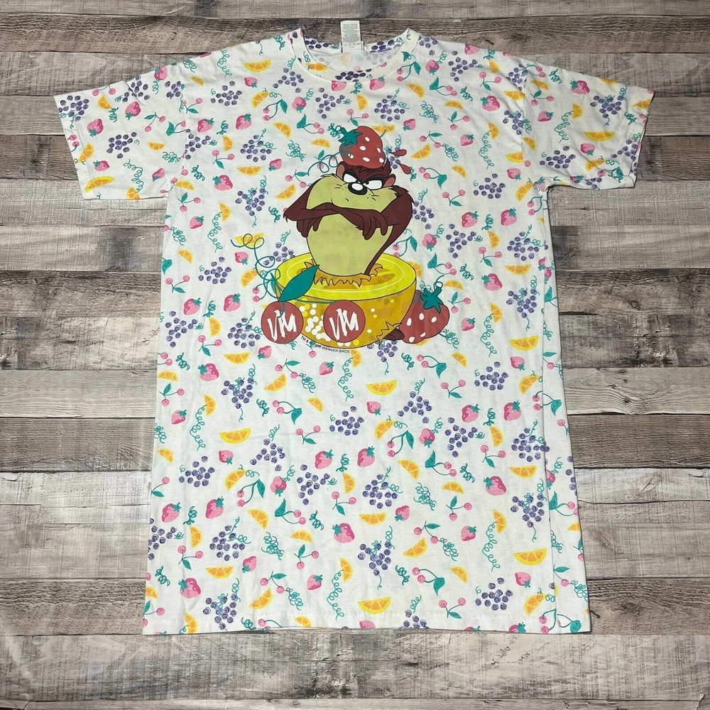 Looney Tunes Shirt Women's One Size AOP 90s 1996 Fruit Taz Tasmanian Devil